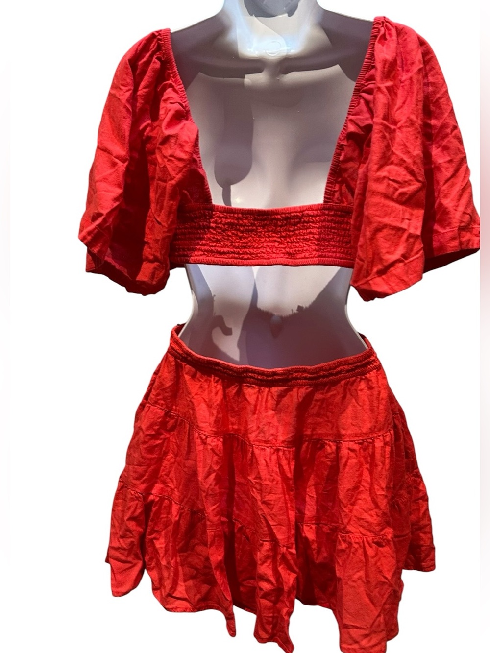Free People | Cross of Sunlight Linen Blend Mini Dress with Pockets Red | Small - Picture 11 of 15